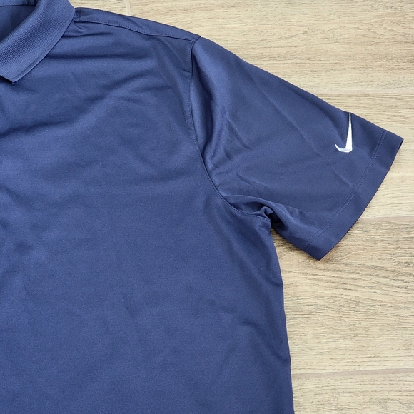 Nike Dri Fit Navy Blue Short Sleeve Polyester Golf Polo Mens Large - Picture 2 of 16
